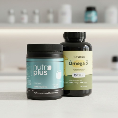 Kit Nutroplus: Suplemento Alimentar Ômega 3 60 Caps + Suplemento Cachorro Zero Fósforo 500g