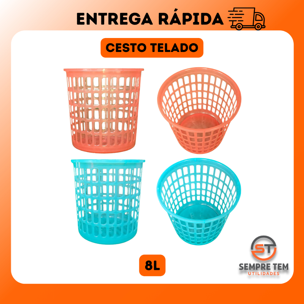 Cesto Plastico Telado Redondo 8 Litros Lixeira Multiuso Lixo Escritorio Quarto Banheiro Mesa Cozinha