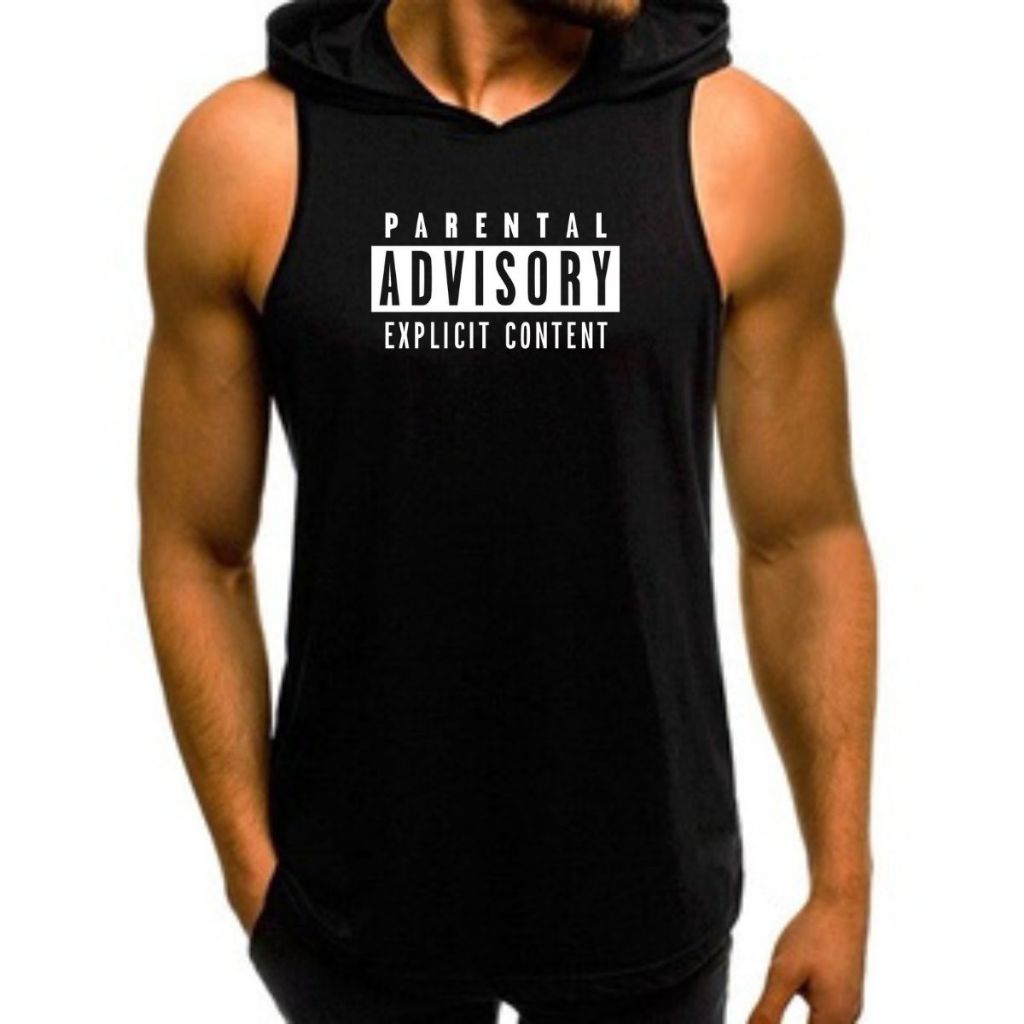 Regata Masculina Com Capuz Camiseta Parental Advisory Camisa Explicit Content Longline