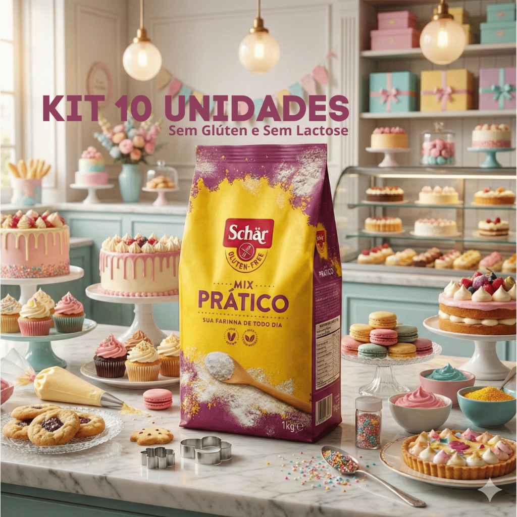 Kit com 10 Farinhas de Arroz Mix Prático Sem Glúten Schär 1kg