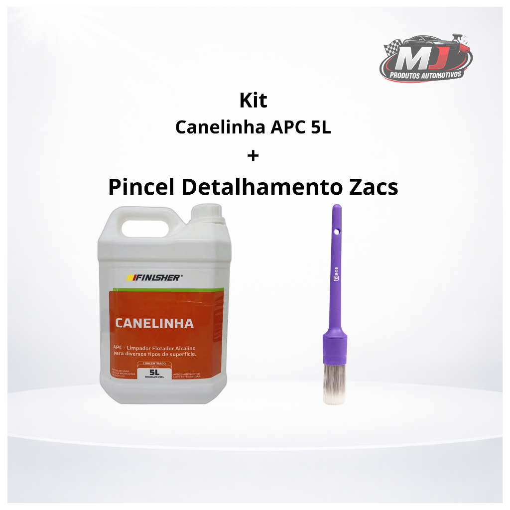 Kit Canelinha Limpador APC Alcalino Flotador Multiuso 5L Finisher + Pincel Detalhamento Interno Zacs