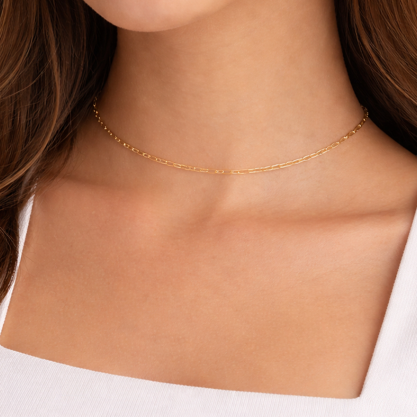 Choker Feminina de Elos Colar Versátil Para Usar Sozinha ou em Camadas Banhada a Ouro 18K