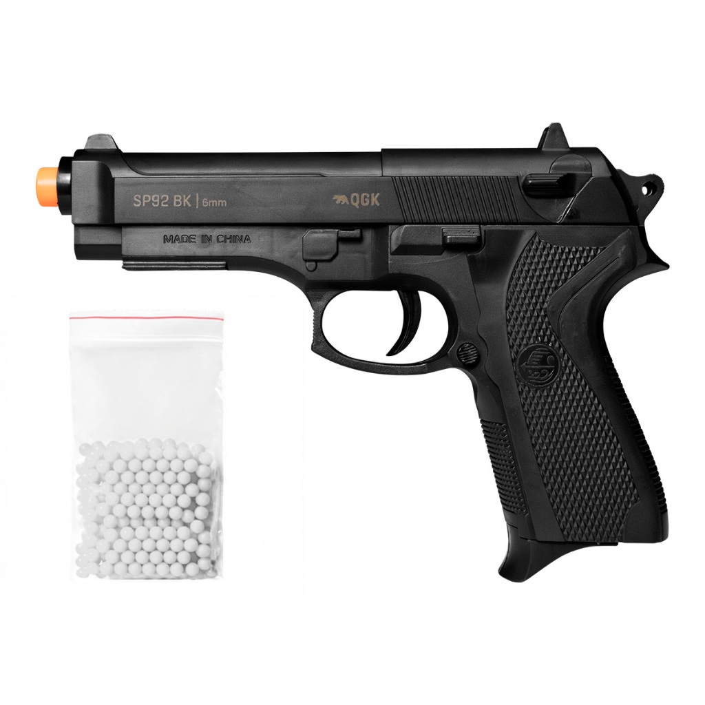 PISTOLA DE AIRSOFT SPRING SP92 6MM QGK + BBs em Oferta na Shopee