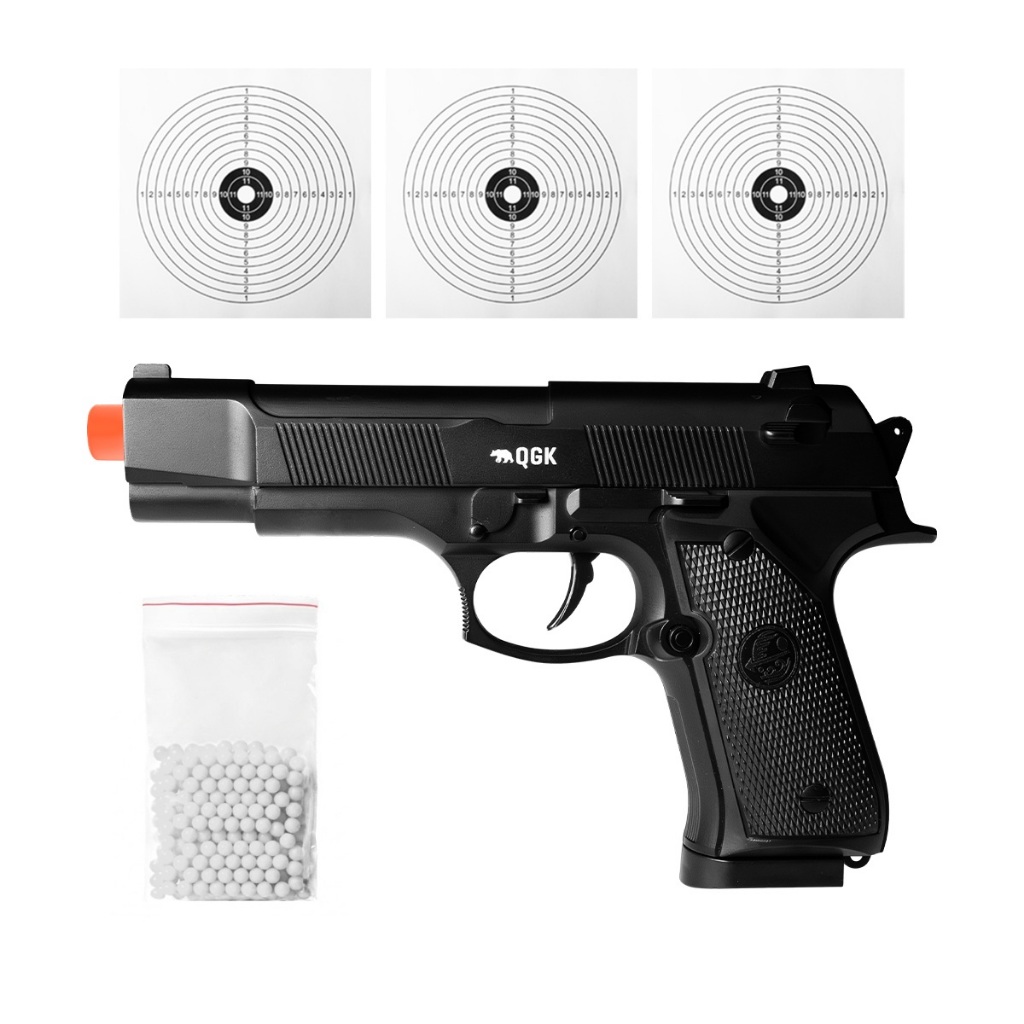 PISTOLA AIRSOFT SPRING FULL METAL SP92T 6MM QGK + BBS + ALVO em Oferta na Shopee