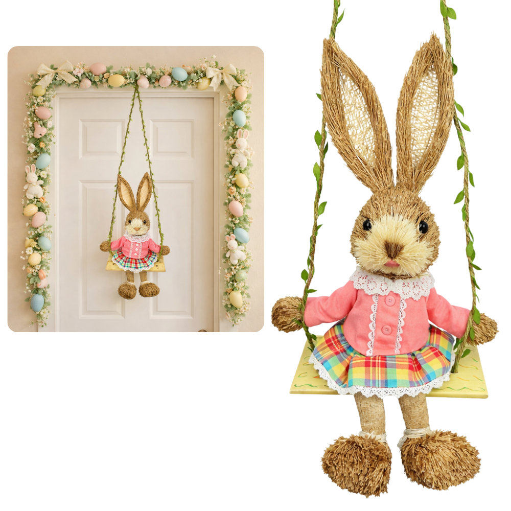 Coelho De Páscoa De Palha No Balanço Guirlanda De Porta Luxo em Oferta na Shopee