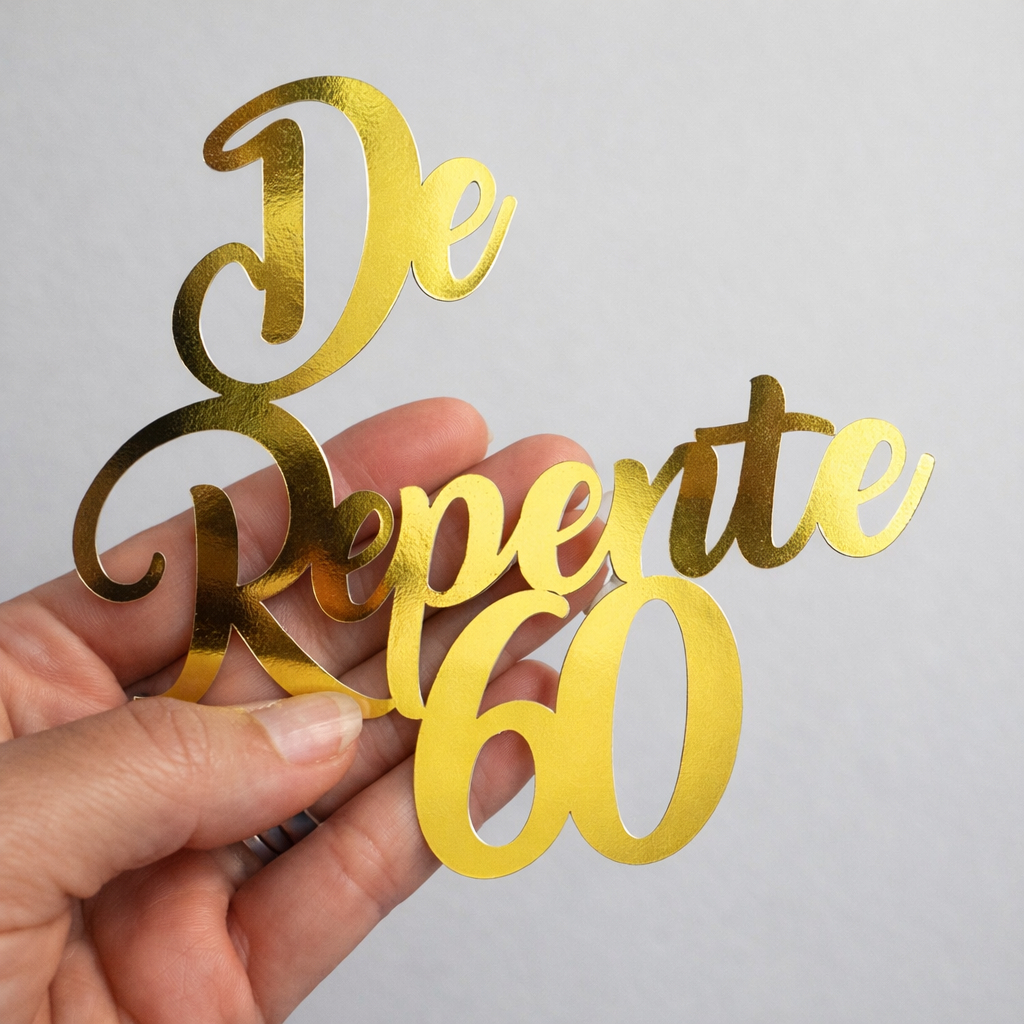 Topo de Bolo Dourado Derepente 60 anos - Enfeite para bolo - Topper de bolo em Oferta na Shopee