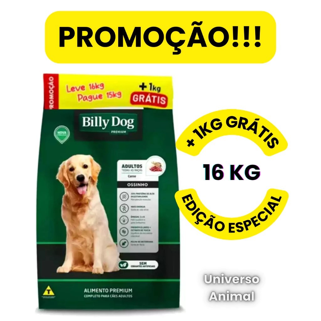 !OFERTAA! RAÇÃO BILLY DOG PREMIUM ADULTOS OSSINHOS CARNE OU FRANGO PACOTES  15KG E 25KG  ESQUENTA 5.5
