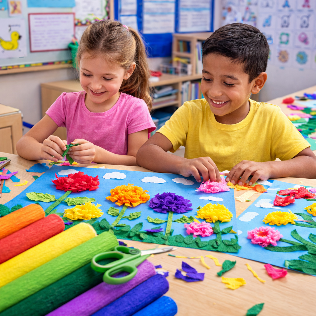 Kit 10 Folhas Papel Crepom Escolar Colorido Premium 48 cm x 2mts