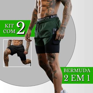 KIT Com 2 Short 2 em 1 Masculino Com Elastano Academia Treino Corrida em Oferta na Shopee