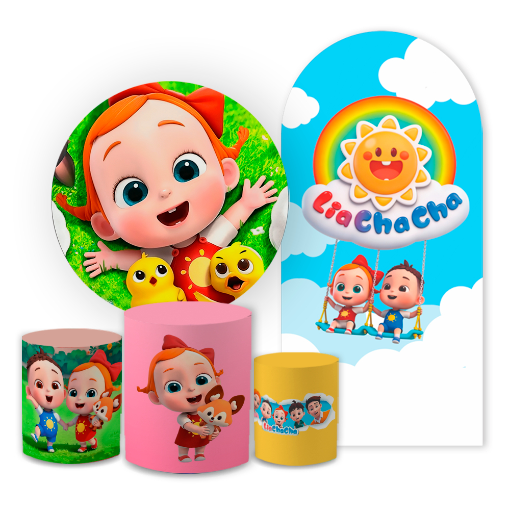 Capa Painel Redondo + Trio Cilindro Veste Fácil Kit Festa Liia Chha Chha Baby 3D   Completo Promoção Oferta