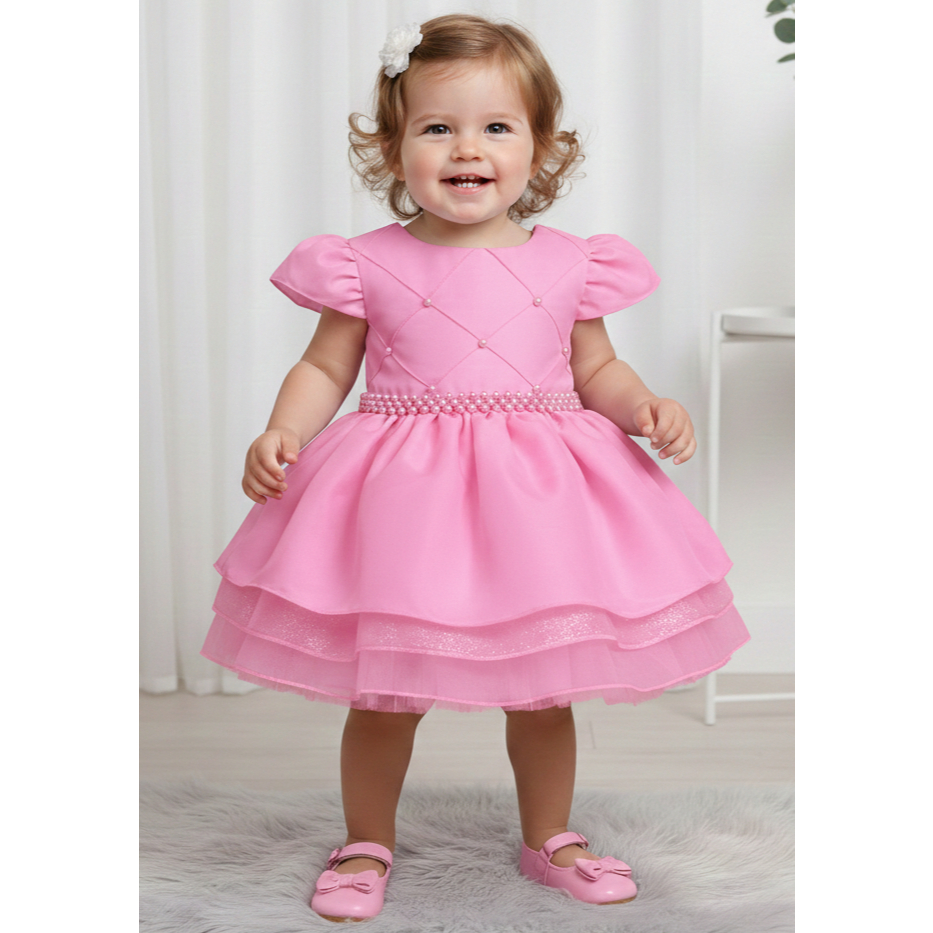 Vestido Bebê Pérola Princesa Rn a 2 Anos Batizado Festa Ensaio Fotográfico Apresentação Igreja Luxo