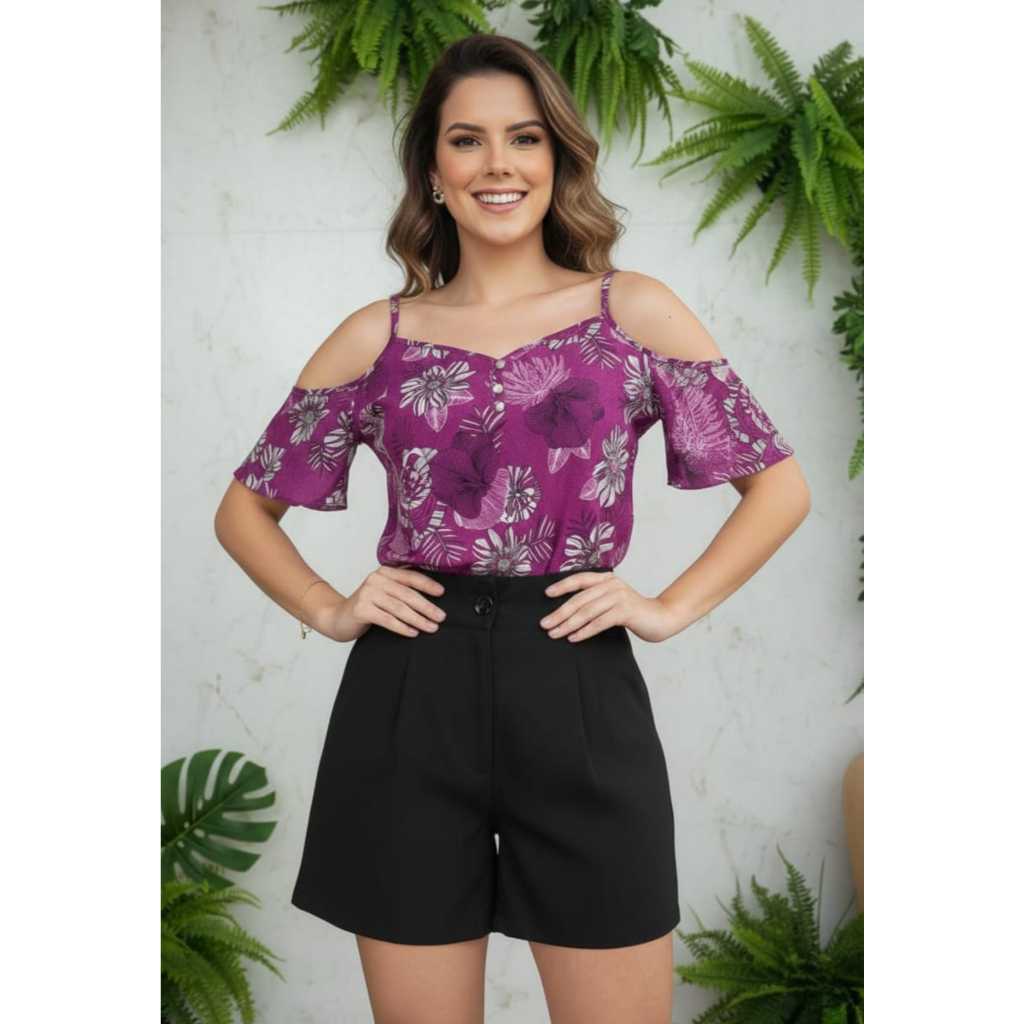 Blusa Ciganinha Feminina Crepinho Ombro a Ombro Moda Verão