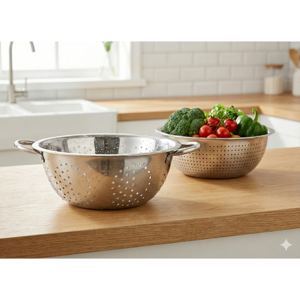 KIT 2 Escorredores Inox de Massa e Arroz 24cm Qualidade e Resistentes Macarrao Alimentos Premium