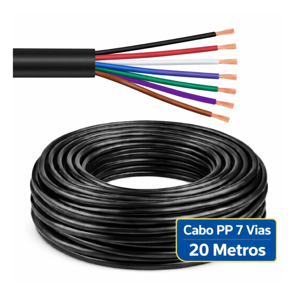 Cabo Pp 7 Vias Flexível Rolo com 20 Metros Instalação Elétrica Extensão