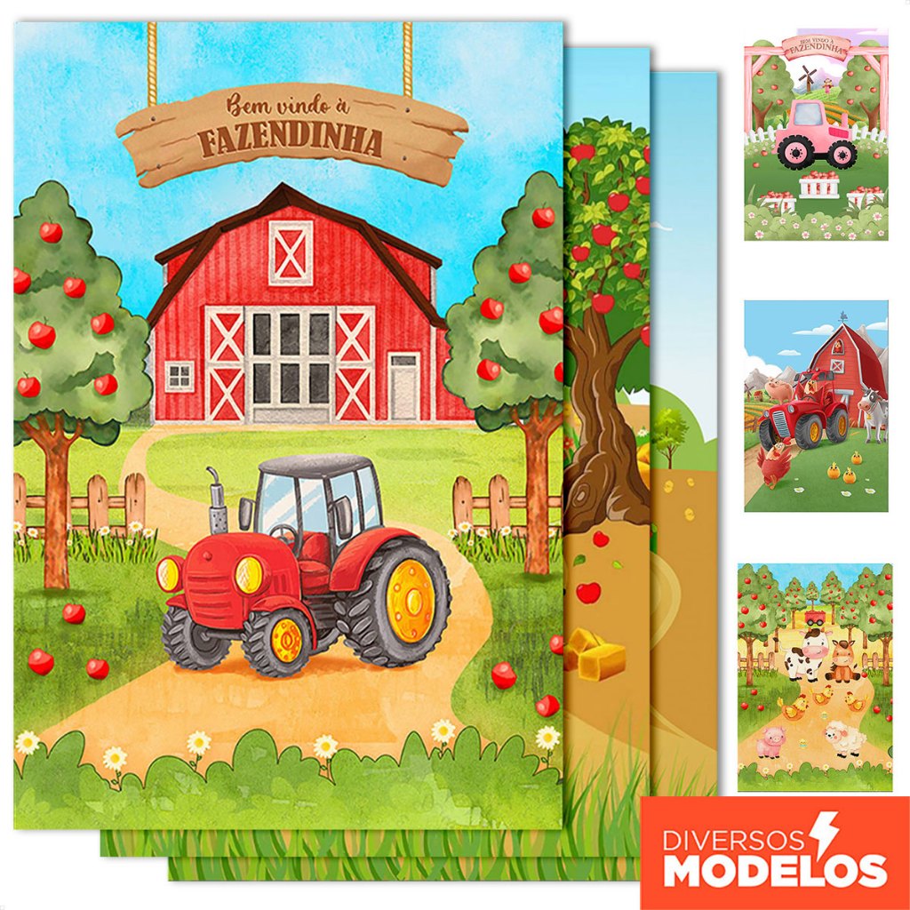 Painel Retangular de Festa Fazendinha Vertical Lateral Sublimado Tecido 1,5x2,20m - Diversos Modelos em Oferta na Shopee