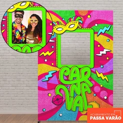 Painel Retangular Carnaval Interativo Sublimado 3D 1,50x2,20m Vazado para Fotos Sublimado Em Tecido