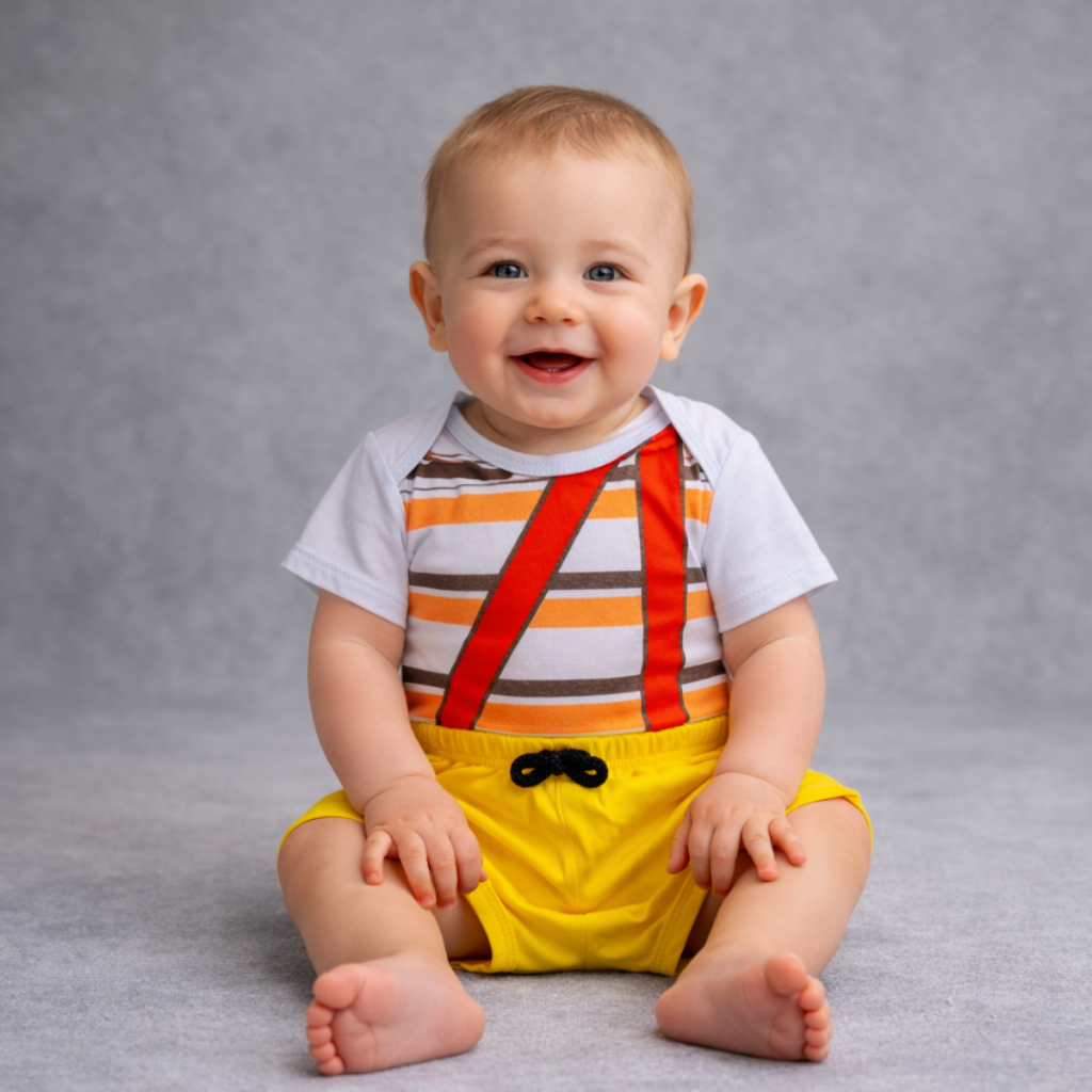 Conjunto Romper Bebê Menino Body e Shorts Temático Book Festa Mesversário Carnaval 3 a 6 M