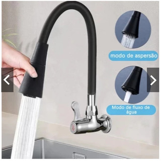 Torneira Cozinha Parede Preta Flexível Duplo Jato Cone 1/4 de Volta Gourmet