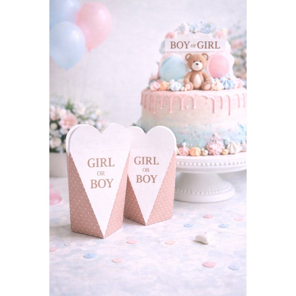 Caixinha Coração Chá Revelação Girl or Boy | Lembrancinha Ursinho Neutra