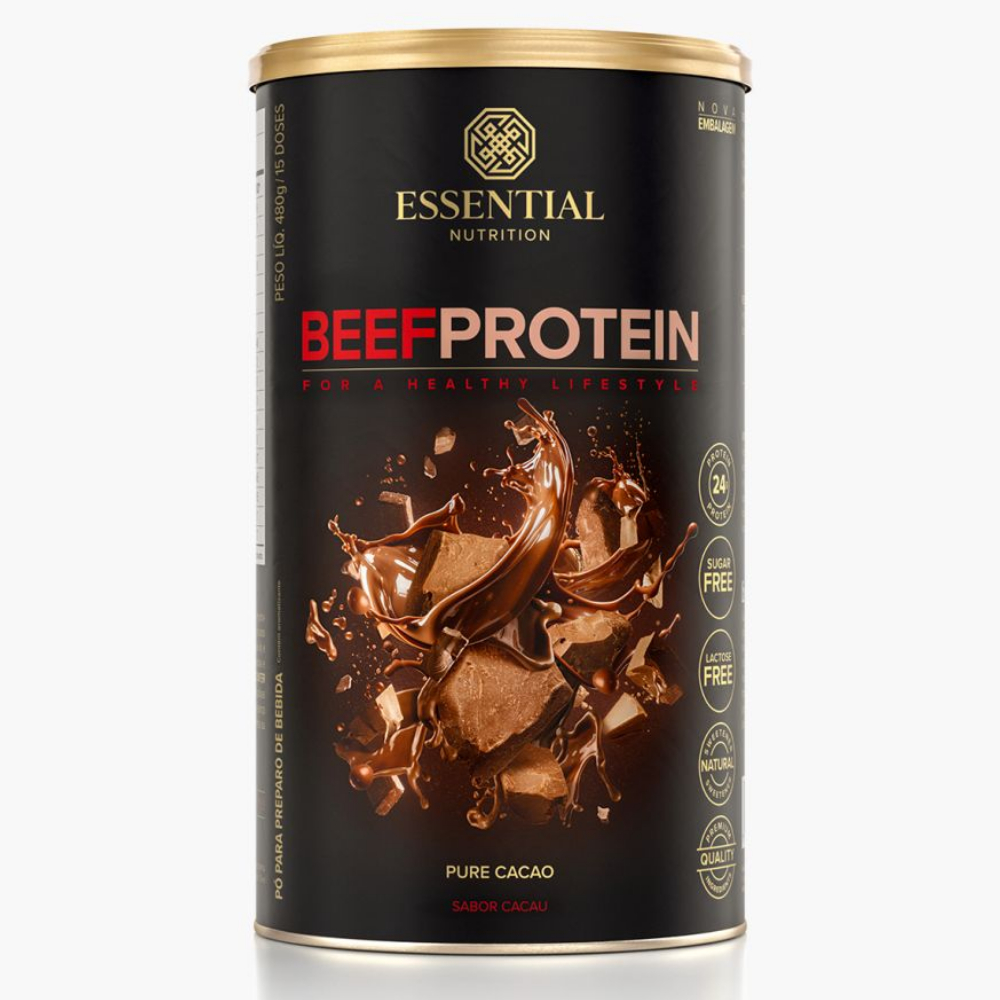 Beef Protein Cacao 480g – Proteína Hidrolisada da Carne 24g | Sem Lactose & Sem Açúcar - Essential Nutrition