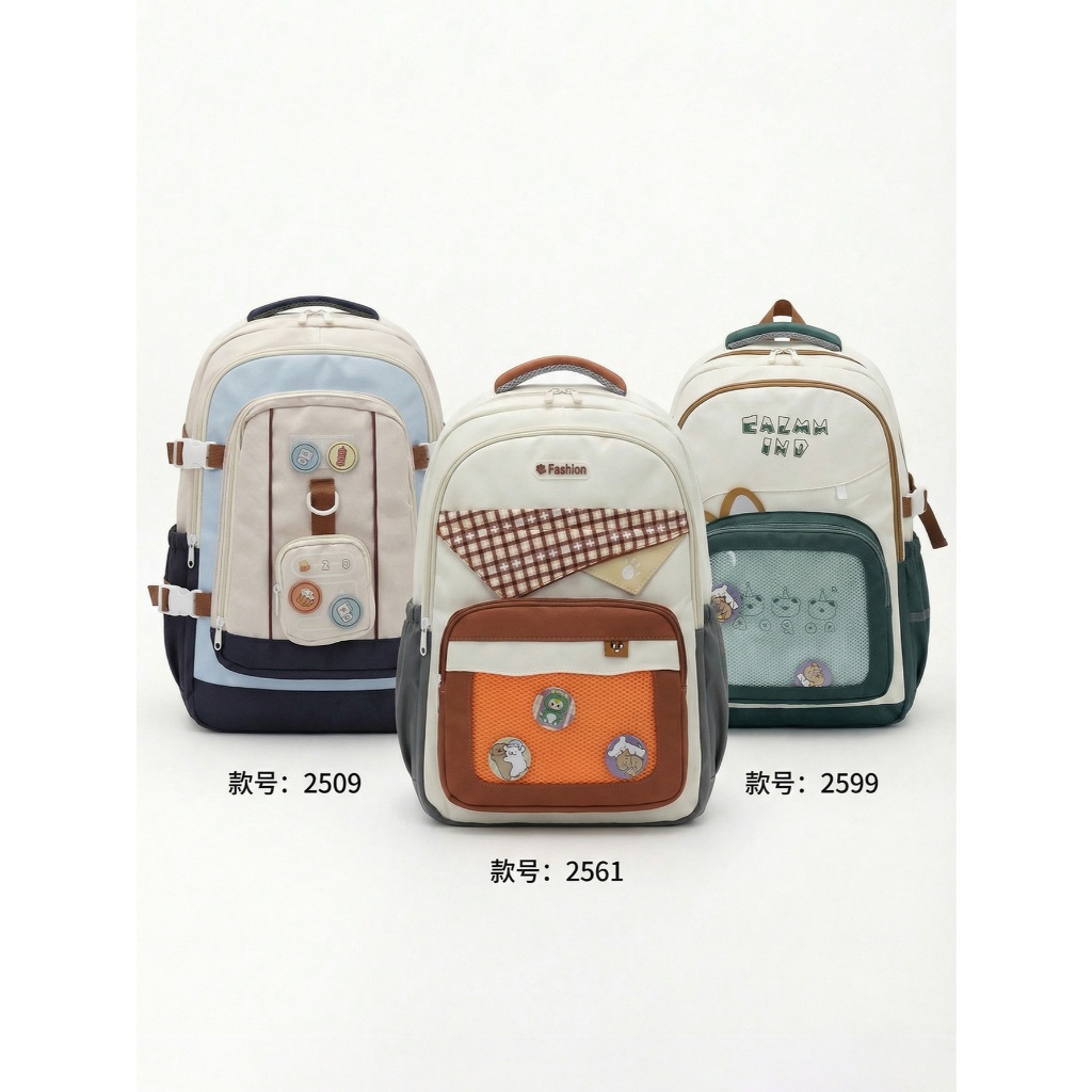 Mochila Ita Bag Soft Girl Urso Fofa Orelhinhas Colorblock Escolar Faculdade Viagem