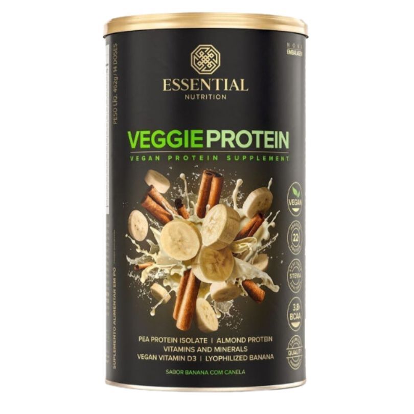 Veggie Protein Banana com Canela 462g Essential Nutrition – Proteína Vegetal, Sabor Natural