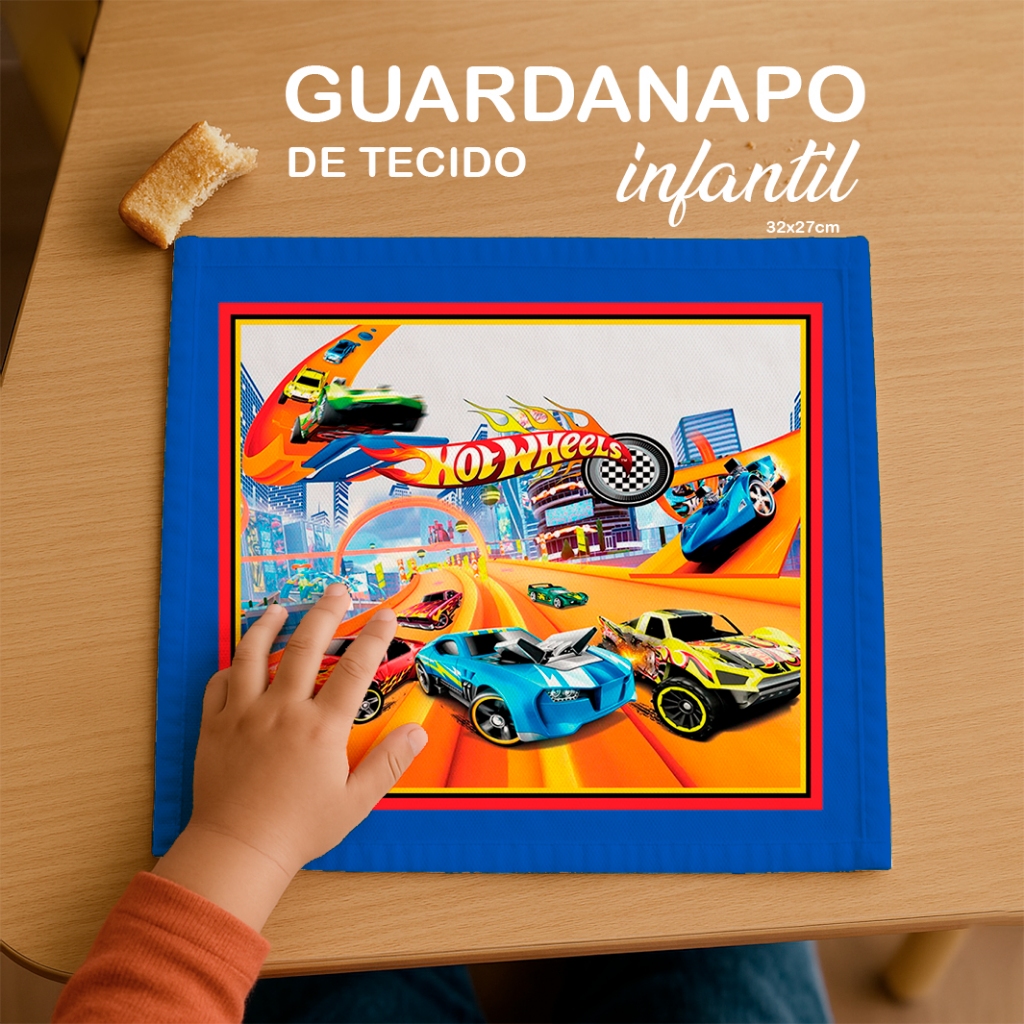 Kit de Guardanapo de Tecido Hot Wheels – Ideal p/ Lanche Escolar​ - Kit lancheira - R48 - carros em Oferta na Shopee