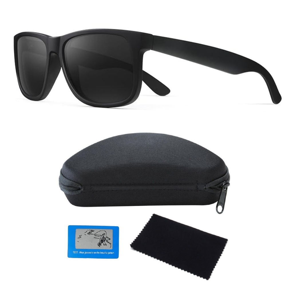 Óculos De Sol Quadrado Polarizado UV400 Masculino Feminino Preto Fosco Premium Dirigir + Acessórios