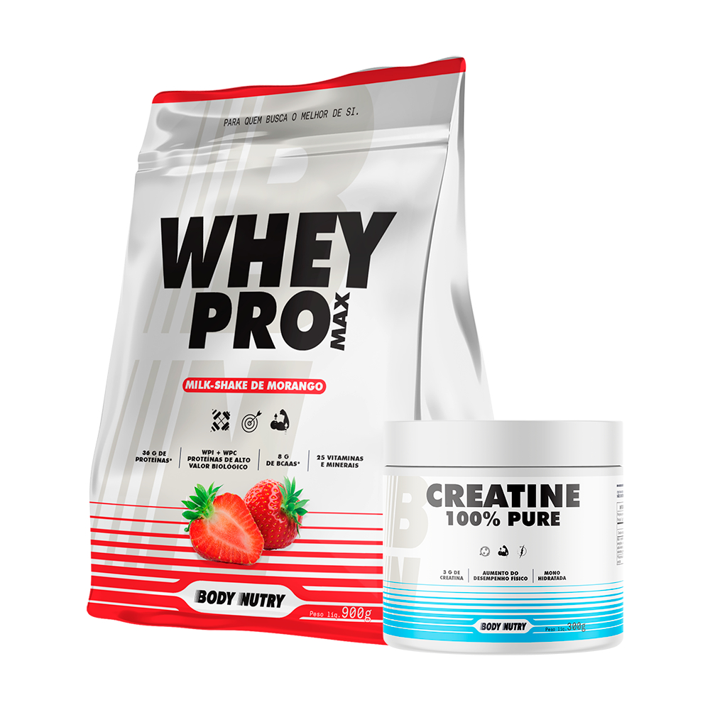 Kit Body Nutry - Whey Protein 900g + Creatina 100% Pura, Micronizada e Monohidratada 300g em Oferta na Shopee