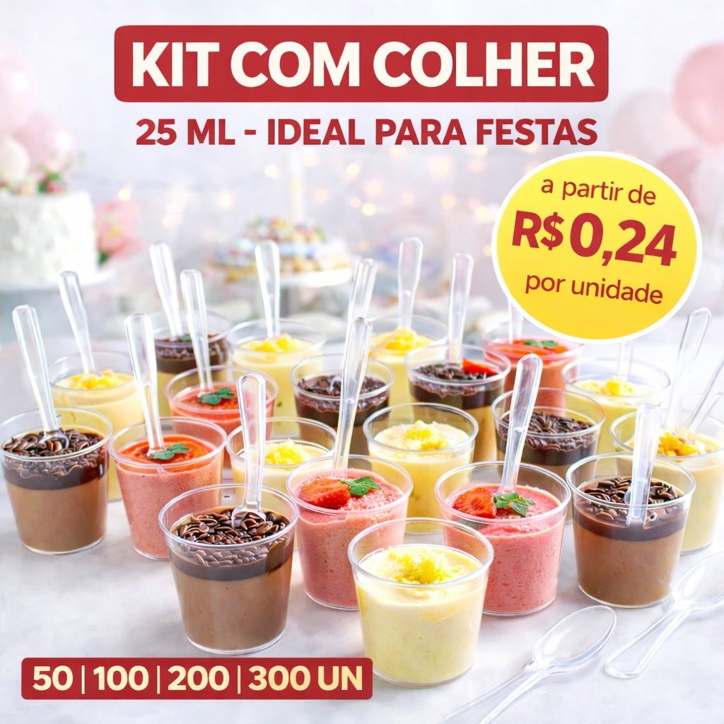 20~200 Und COPINHO 25 ML BRIGADEIRO ACRÍLICO + MINI COLHER para Doces, Degustação, Festa Sobremesa em Oferta na Shopee