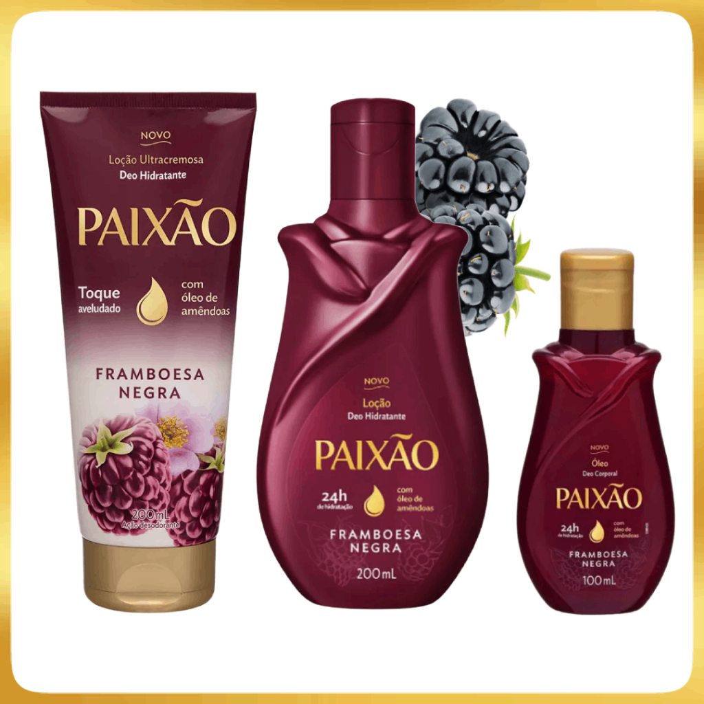 Kit Framboesa Negra Locao 200ml + Hidratante 200ml + Oleo Corporal 100ml Paixao em Oferta na Shopee
