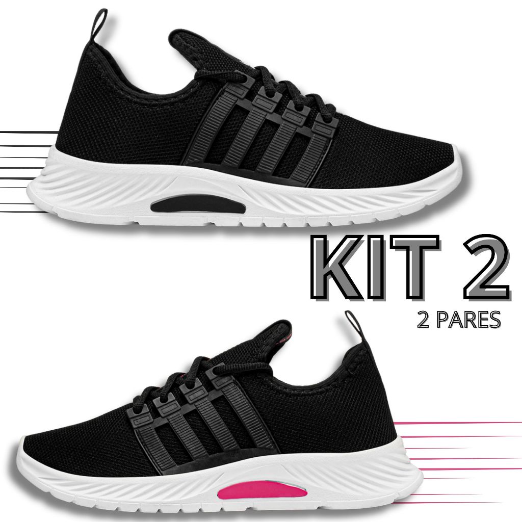 kIT 2 Tênis Feminino Esportivo  Lançamento Caminha Academia Corrida Trabalho Dia a dia