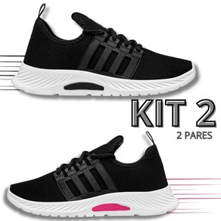 kIT 2 Tênis Feminino Esportivo  Lançamento Caminha Academia Corrida Trabalho Dia a dia