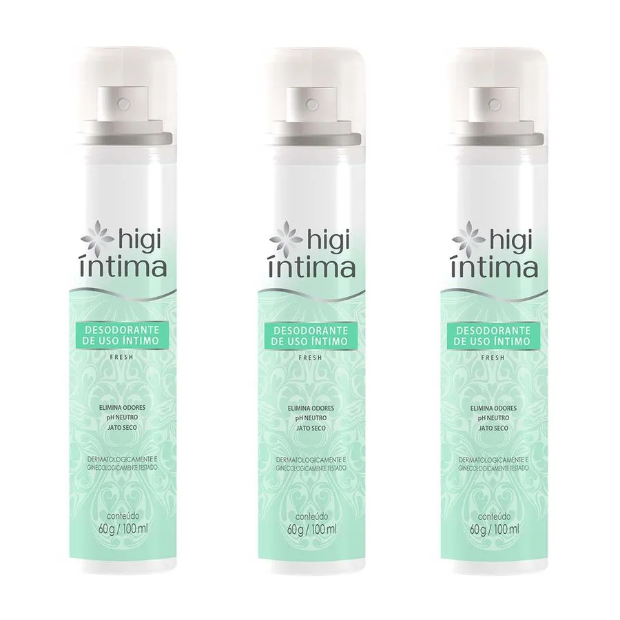 Kit 3 Desodorantes Íntimo Fresh Higi Íntima Elimina Odores Frescor e Suavidade o dia Todo 100ml