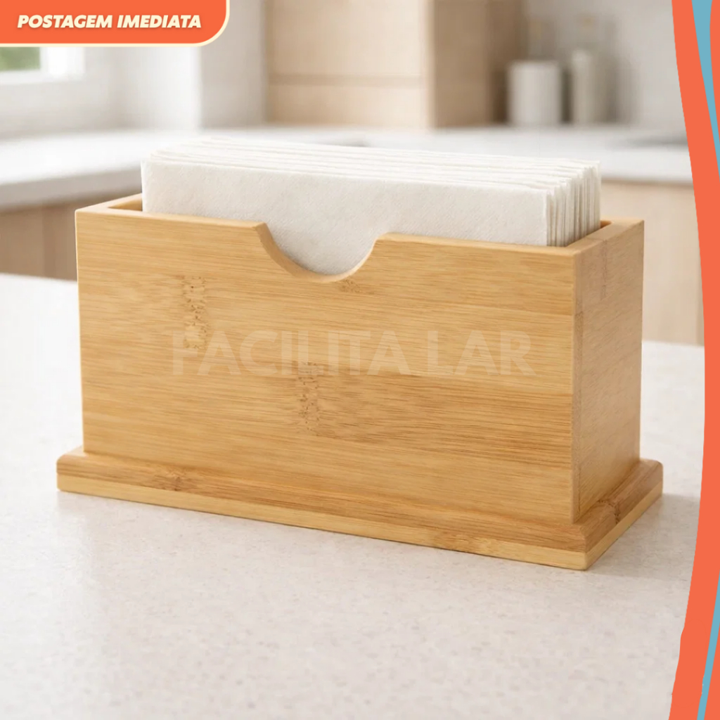 Porta Guardanapo de Bambu | Organizador de Mesa Elegante para Cozinha e Mesa Posta