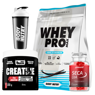 KIt Whey Pro, 900g + Creatina 300g + Termogenico Seca Dia, 60 cáps (pré treino) + Coqueteleira em Oferta na Shopee