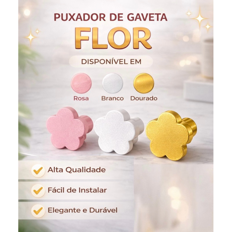 Puxadores de Gaveta de Flor infantil decorativo