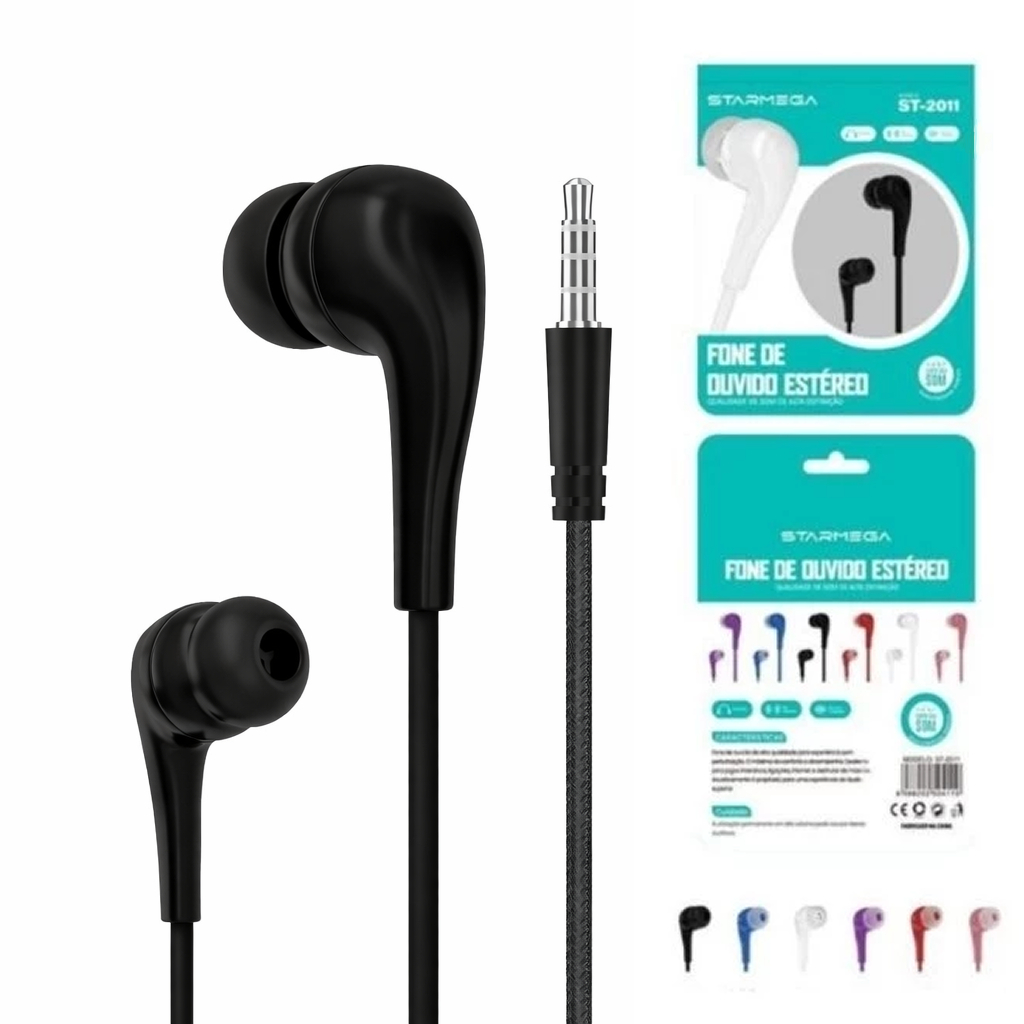 Fone de Ouvido Estéreo Intra Auricular Com Fio Para Celular, Tablet, PC -Envio Rápido