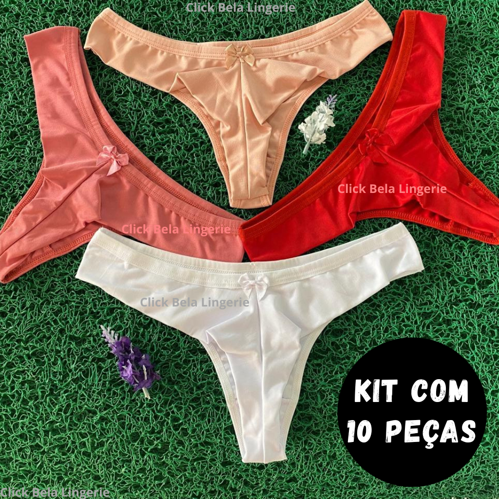 kit com até 10 Calcinhas Tanga Fio Duplo Em Tecido Leve Confortável em Oferta na Shopee
