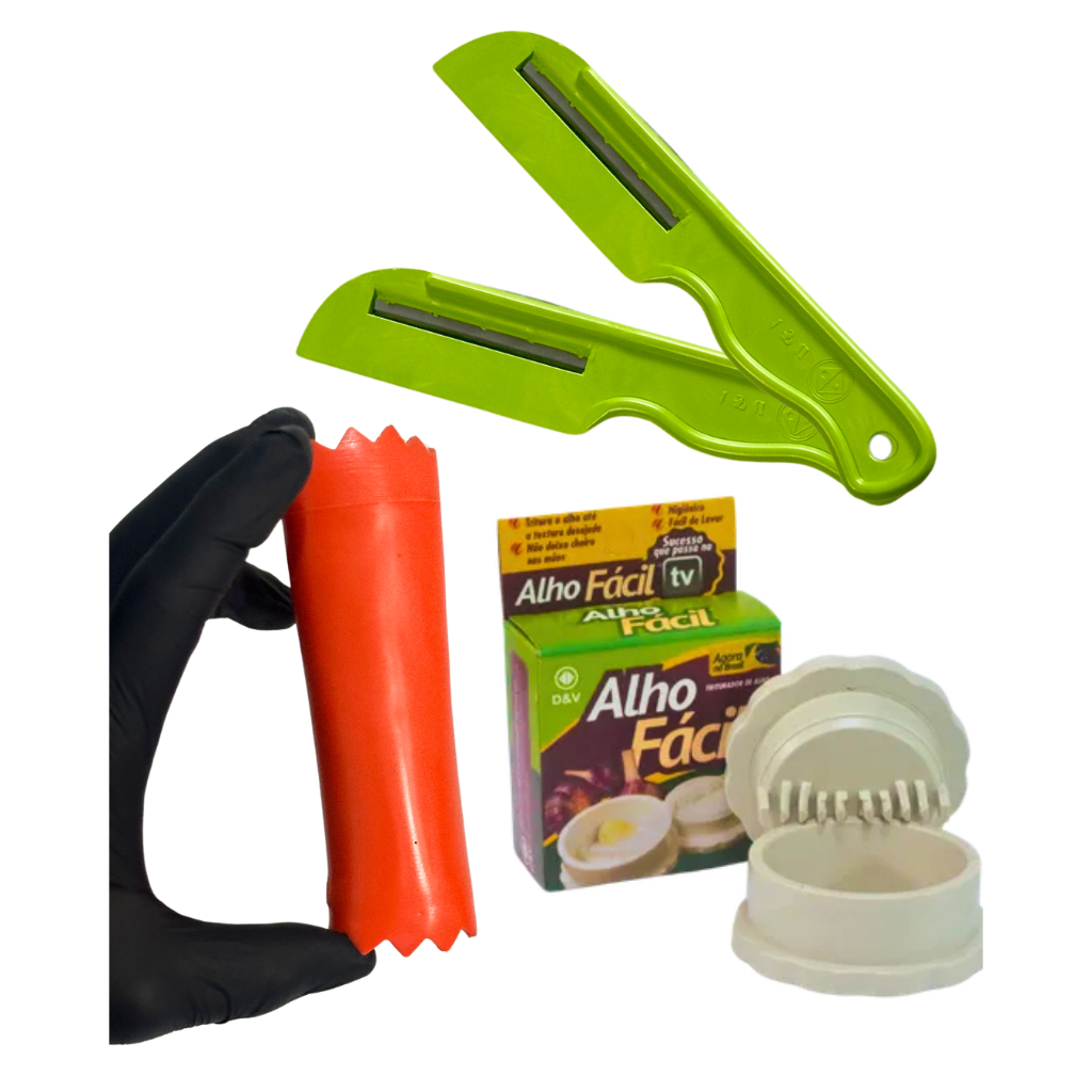 Kit Fatiador de couve fininha + Descascador de alho + Triturador de alho - Utilidades de cozinha