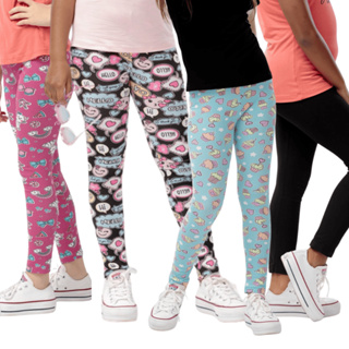 Kit 4 Peças Sortidas Calça Legging Infantil De Cotton Algodão Menina Confortável Juvenil em Oferta na Shopee