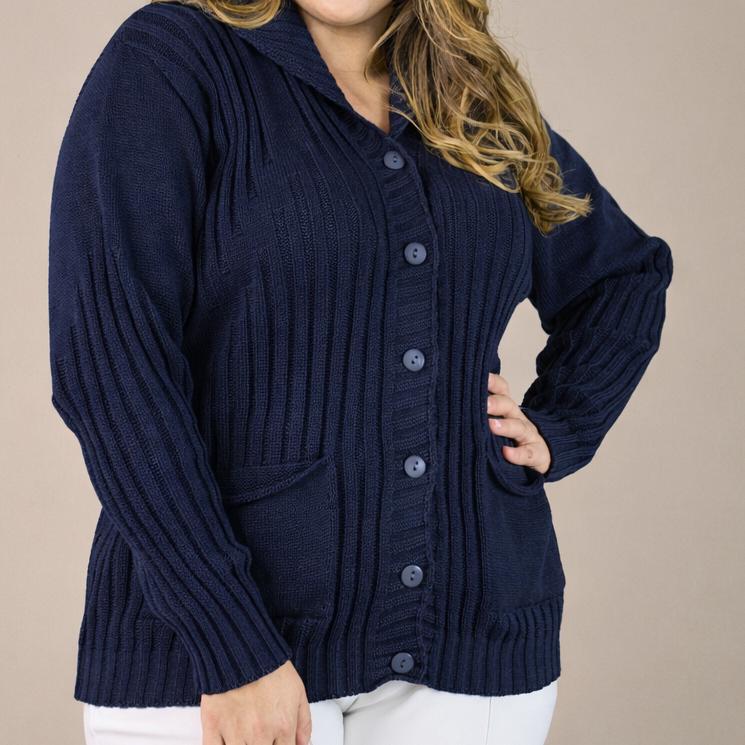 Casaco Plus Size Feminino Moderno com Fecho em Botões e Bolsos Laterais - 20355