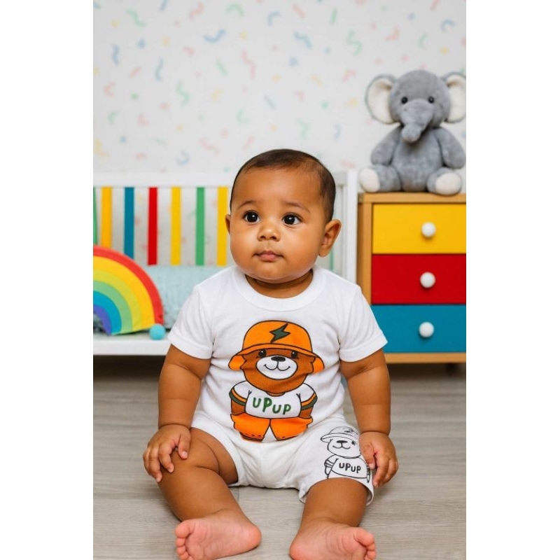 Conjunto Estiloso para Bebes de 3 ate 6 Meses Ursinho Confortável e Fresquinho em Algodão