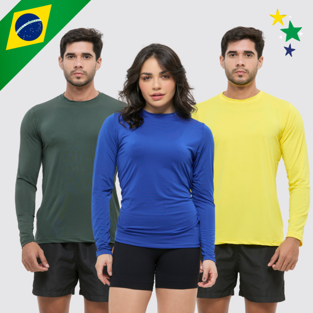 Camisa do Brasil Proteção Solar Uv 50+ Térmica Masculina Feminina Premium Verde Amarelo Azul