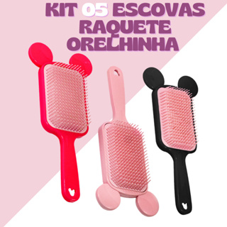 Kit 5 Escovas Raquete Orelhinha Mickey - Anti Frizz em Oferta na Shopee