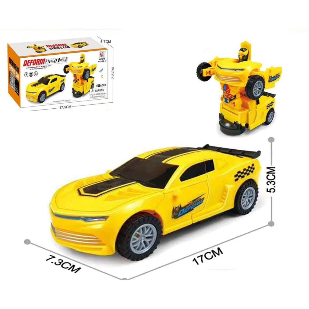 Carrinho Transformers Amarelo Brinquedo Carro Vira Robô Bate e Volta Com Som e Luz Tamanho Menor