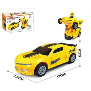 Carrinho Transformers Amarelo Brinquedo Carro Vira Robô Bate e Volta Com Som e Luz Tamanho Menor