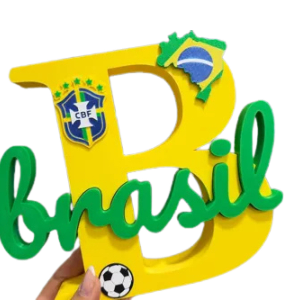 Decoração Brasil Copa do Mundo Enfeite de Mesa Letra B Seleção Brasileira Premium