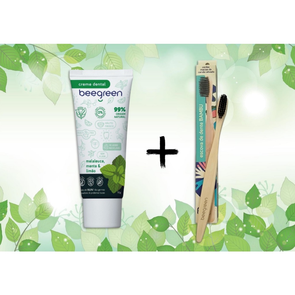 Kit Escova de Bambu + Creme Dental Sem Fluor Beegreen