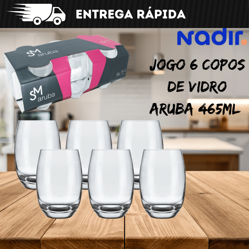 Jogo De Copos De Vidro Com 6 peças 465ml - Aruba Nadir